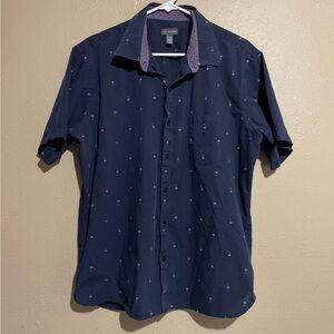 Van Heusen Palm Tree Navy Blue Purple Button Down Shirt Men’s XL
